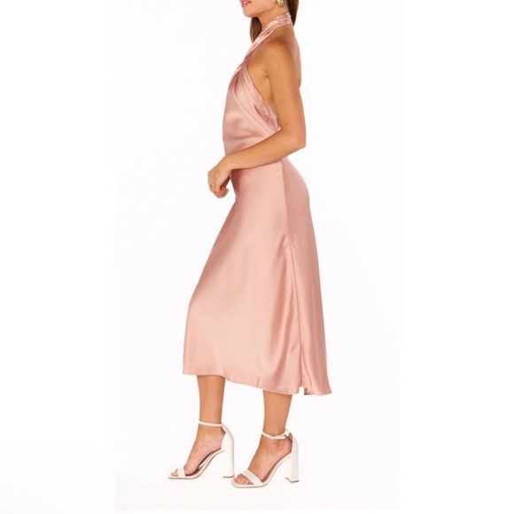 Show Me Your Mumu Jasmine Halter Midi Dress rose gold luxe‎ satin size xs formal - Picture 7 of 11